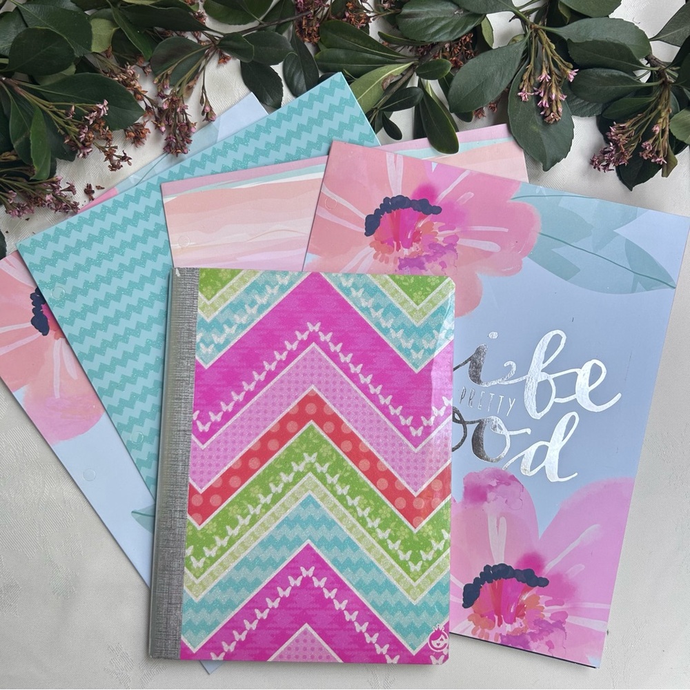 Colorful Floral School Supply Bundle Pocket Folders & Notebook- Back To School